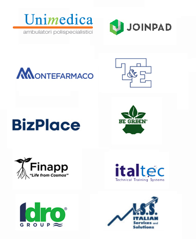 Partners: Unimedica, Joinpad, Montefarmaco, T&E, BizPlace, Be Green, Finapp, Italtec, Idro Group, I.S.S. Italian Services and Solutions